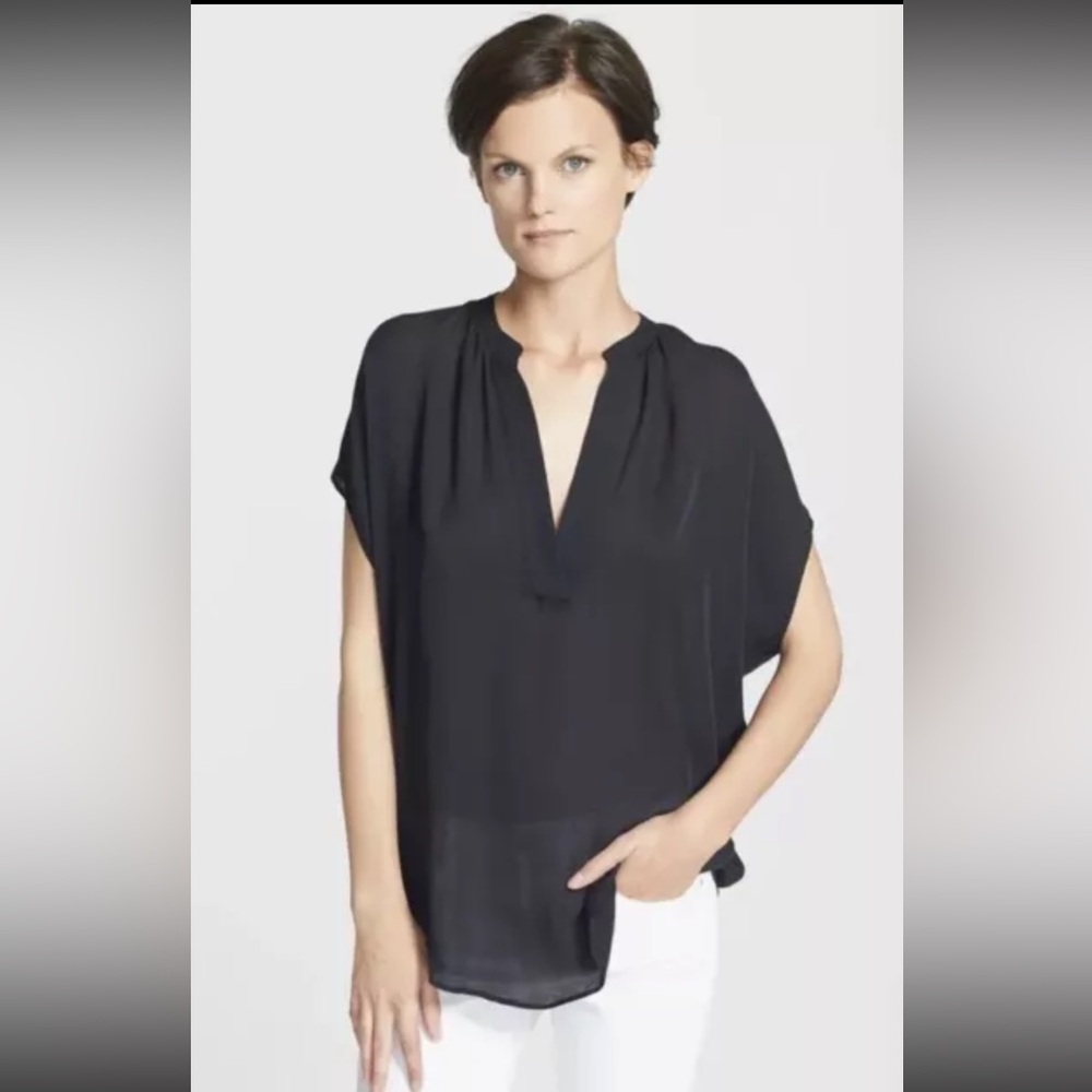 Vince Sheer Silk Cap Dolman Popover Blouse Black Sz XS EXCELLENT